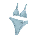 Einfarbiger, gerüschter, unregelmäßiger, rückenfreier Bikini